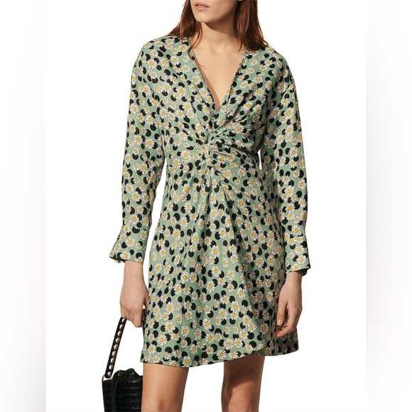 NWT SANDRO Angele Ruched Printed Daisy Mini Dress - Size 40 - Picture 2 of 14